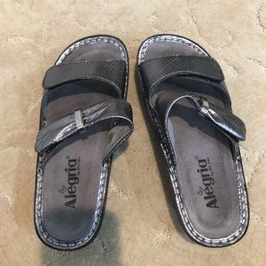 Alegria Pewter Snake Leather Sandal